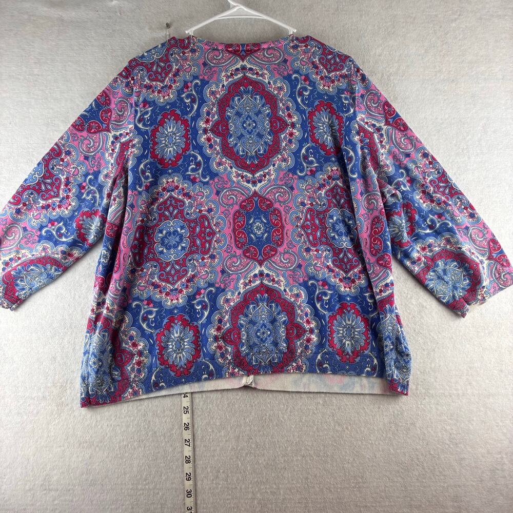 Talbots Button Up Cardigan Sweater Womens 3XP 3/4 Sleeve Boho Medallion AOP READ - Picture 9 of 11